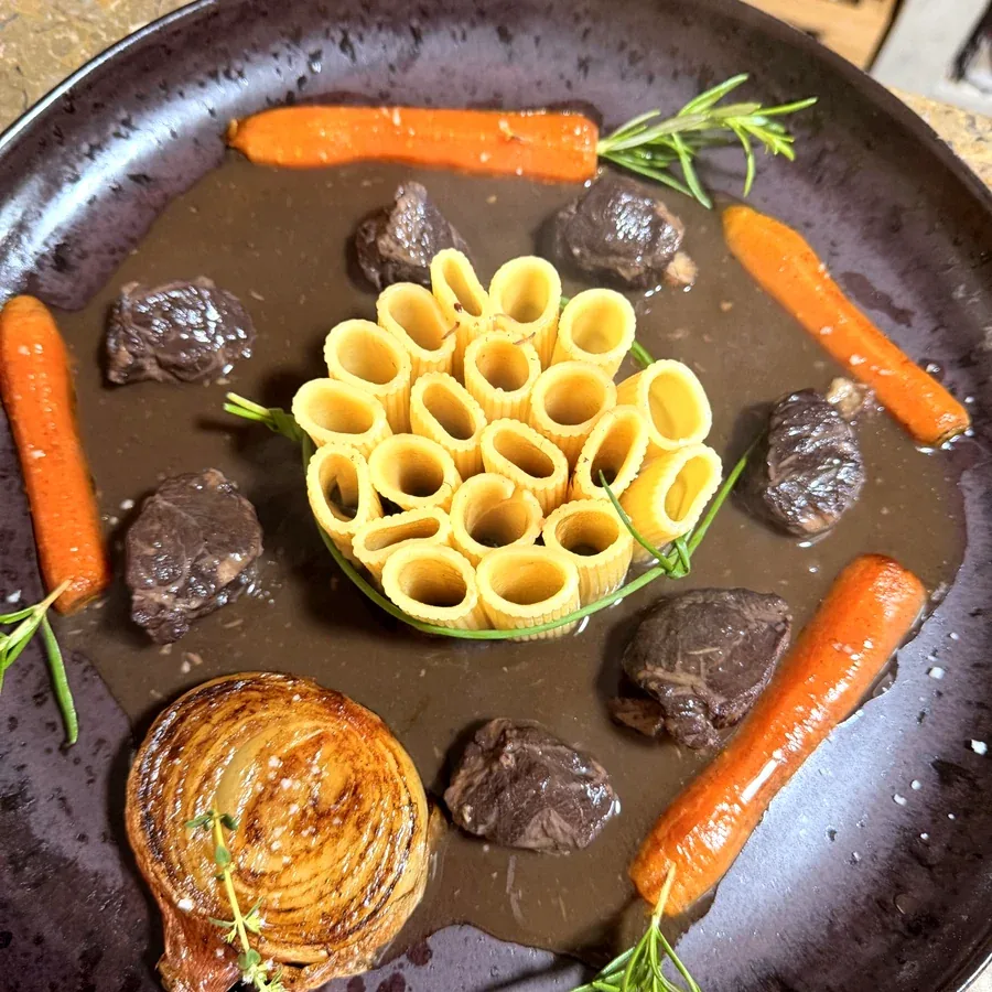 Homemade beef, pasta and carrots served at Alentejo Zen BnB