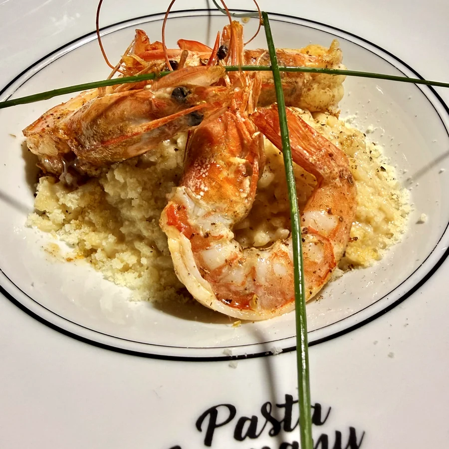 Prawns with parmesan risotto served at Alentejo Zen BnB