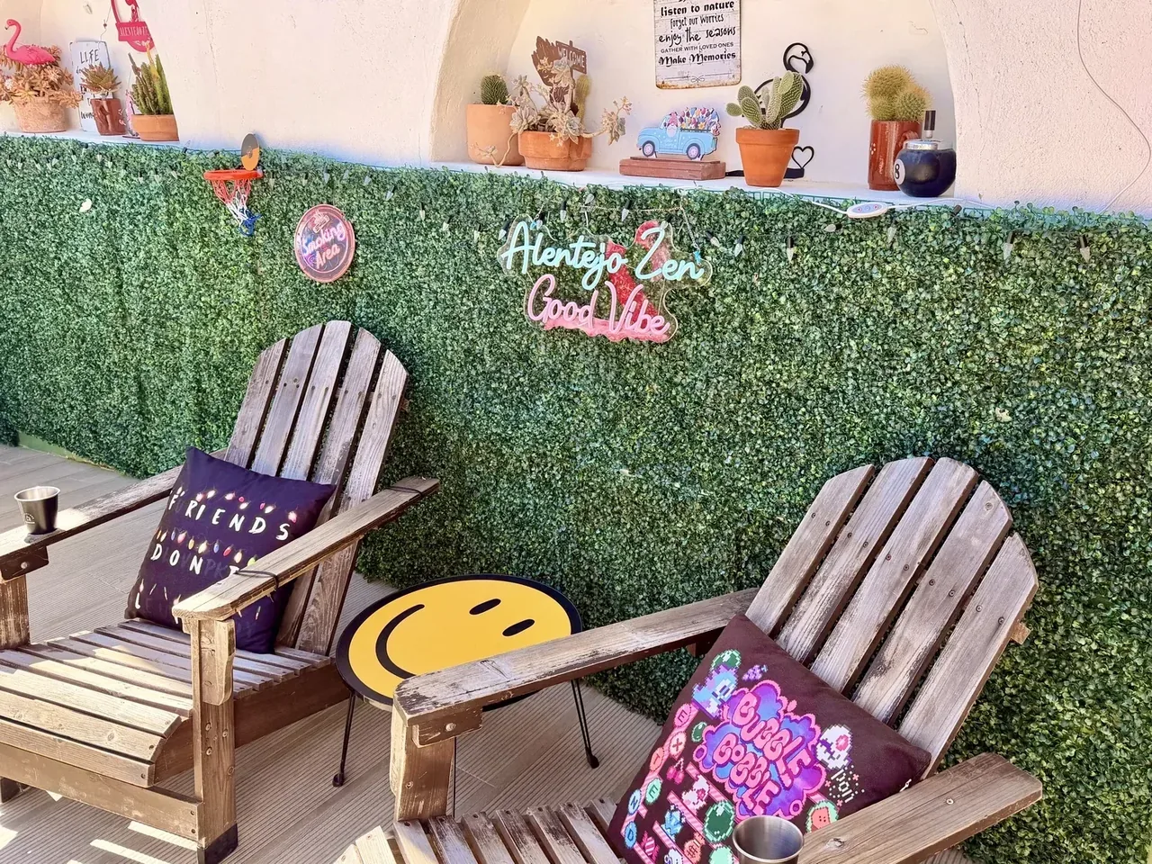 Outdoor lounge and fire pit at Alentejo Zen BnB